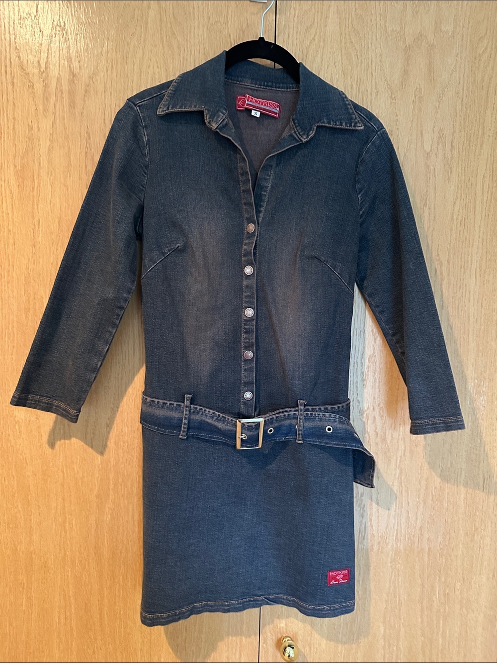 Hot Kiss Vintage Dark Blue Denim Shirt Dress with Belt